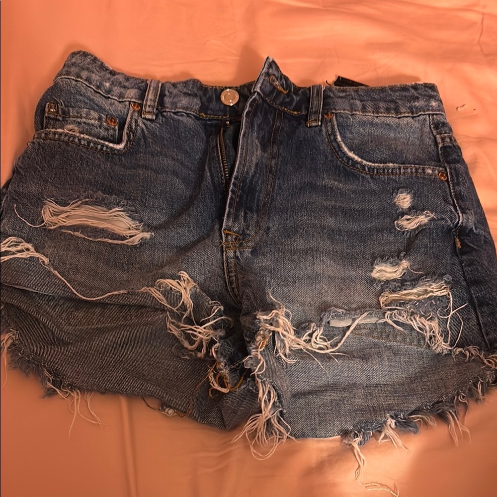 Zara Blue Distressed Jean Shorts